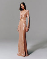 Luxury Bronze Sequin Tie-Front Two-Piece Mermaid Evening Set