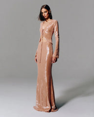 Luxury Bronze Sequin Tie-Front Two-Piece Mermaid Evening Set
