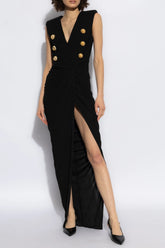 Black Double-Breasted Gold Button Gown