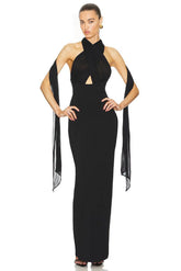 Halter Sheer-Overlay Gown