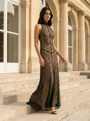 Floor-Length Emerald Green Sequin A-Line Evening Gown