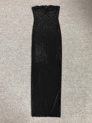 Black Strapless All-Over Rhinestone Gown