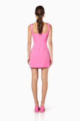 Pink 3D floral square-neck mini dress