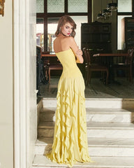 Lemon Drop Strapless Sequin Ruffle Gown