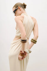 Cream Halter Cutout Ruched Maxi Gown