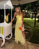 Lemon Drop Strapless Sequin Ruffle Gown