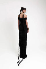 Black & White Off-Shoulder Braided Gowns