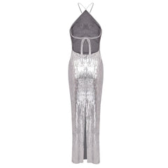Silver Sequin Halter Gown