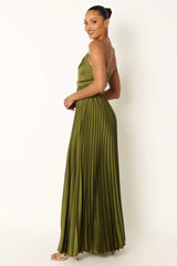 ladiesstreet Naira Pleated Maxi Dress - Palm Green thin adjustable straps soft feel partially lined 100% polyester Masquerade costumes