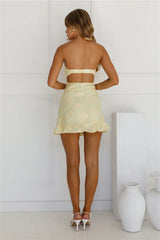 Strapless, floral print, resort-style mini dress