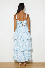 Energetic and fun printed maxi dress; a relaxed, vacation-style dress.