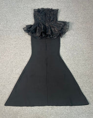 Black Strapless Tulle Ruffle Peplum Mermaid Gown