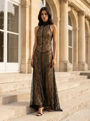 Floor-Length Emerald Green Sequin A-Line Evening Gown