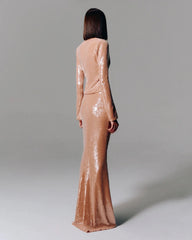 Luxury Bronze Sequin Tie-Front Two-Piece Mermaid Evening Set