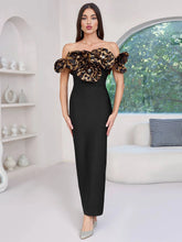 Black Off-Shoulder Leopard Ruffle Gown