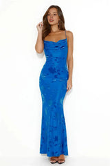 Printed spaghetti strap floor-length dress