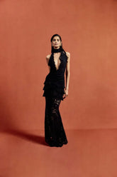 Black Satin A-line Evening Gown with Sweetheart Neckline & Crystals