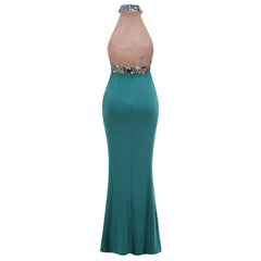 Teal/Pink/Red Halter Neck Floral Sequin Gown