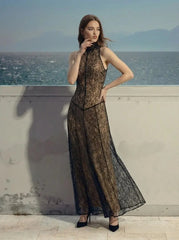 Floor-Length Emerald Green Sequin A-Line Evening Gown