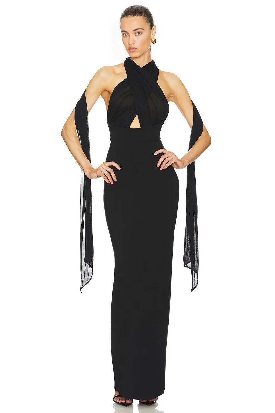 Halter Sheer-Overlay Gown