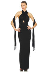 Halter Sheer-Overlay Gown