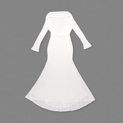 White One-Shoulder Drape-Back Maxi Gown