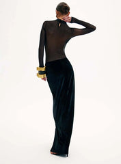 Black Sheer & Velvet Two-Piece Gown