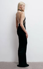 Black Lace Halter Velvet Gown