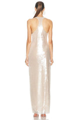 Champagne Sequin Halter Maxi Gown