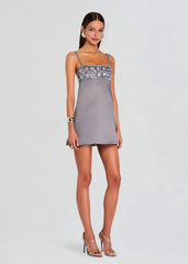Exclusive - Lark Embroidered Mini Dress - Dusk/Silver