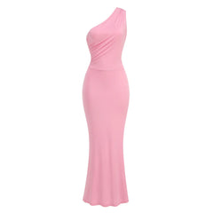 Blush Pink One-Shoulder Midi Gown