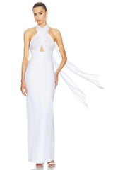 Halter Sheer-Overlay Gown
