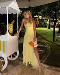 Lemon Drop Strapless Sequin Ruffle Gown