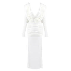 White Draped Cowl-Neck Mermaid Gown