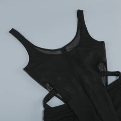 Black Sheer Mesh Corset-Style Skinny Jumpsuit with Cutout Sides