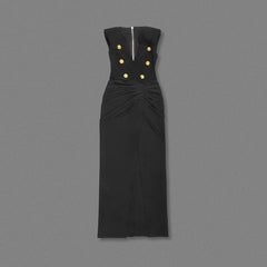 Black Double-Breasted Gold Button Gown
