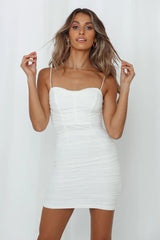 VersaChic Ruched Bodycon Mini Dress (White & Hot Pink)