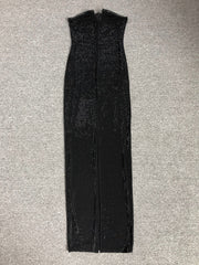 Black Strapless All-Over Rhinestone Gown