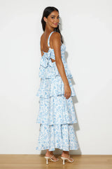 Energetic and fun printed maxi dress; a relaxed, vacation-style dress.