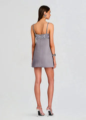 Exclusive - Lark Embroidered Mini Dress - Dusk/Silver